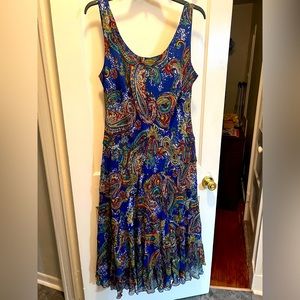 Multi colored blue dress, lined, Size 20w.